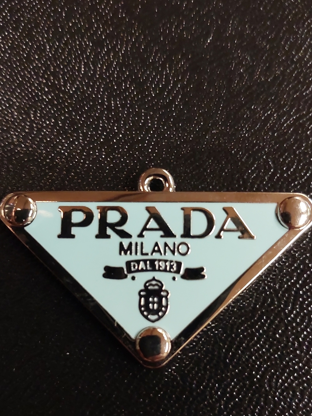 Prada Blue & Silver Triangle Logo Charm Pendant